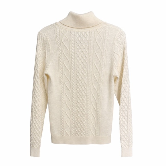 Murano Merino Wool Cable Knit Shawl Collar Sweater | Quiet Luxury Classic | S - Picture 9 of 11